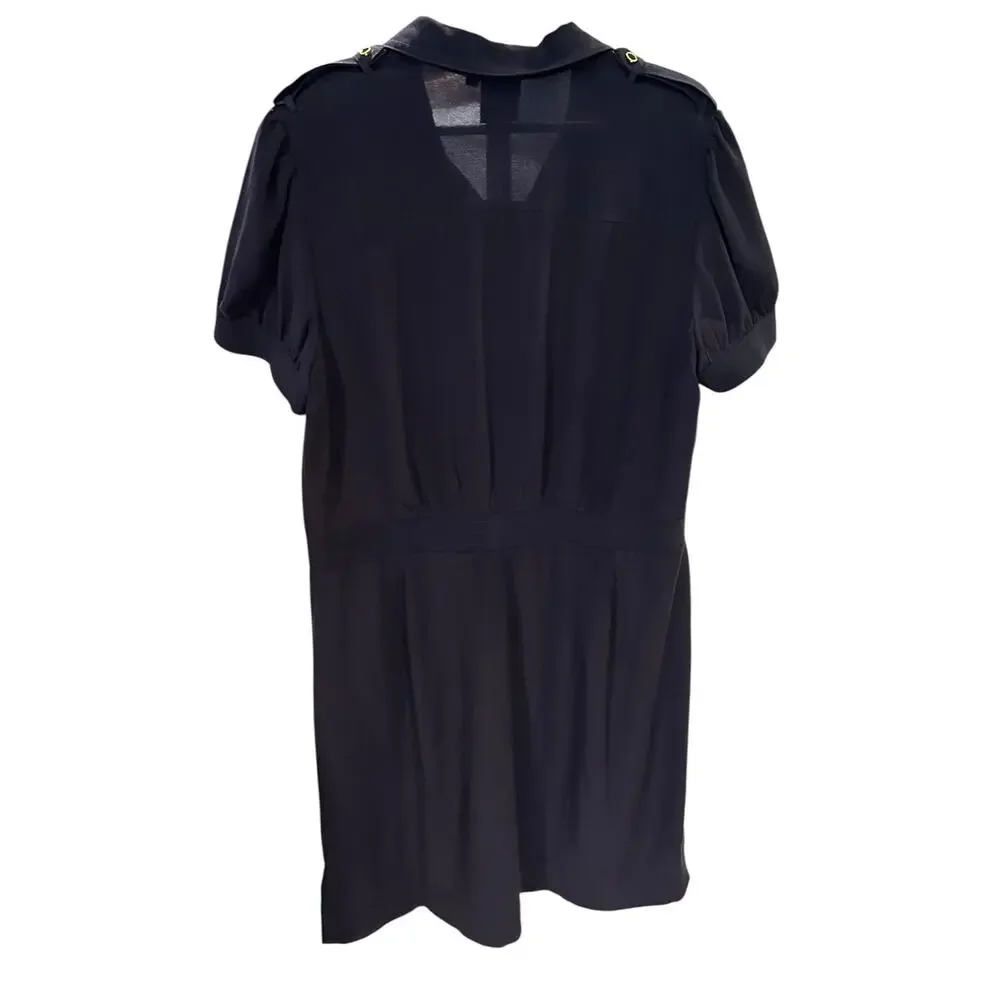 TORY BURCH Black Gennifer Military Utility 100% Silk Mini Dress Women's Size 14